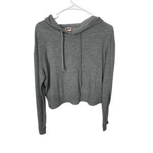 Mossimo Supply Co Gray Hooded Long-Sleeved Cropped Top Women's Size Medium